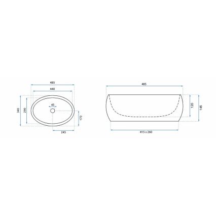 REA-U0462 - Νιπτήρας επιτραπέζιος LINDA 34x48,5 cm κεραμικός/γυαλιστερό λευκό