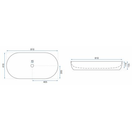 REA-U0563 - Νιπτήρας επιτραπέζιος CLEO 41x81 cm κεραμικό/γυαλιστερό λευκό