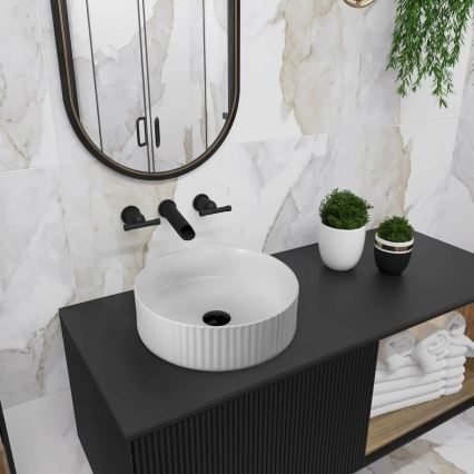 REA-U0601 - Επιτραπέζιος νιπτήρας DELIA 36 εκ. γυαλιστερό λευκό/εφέ πέτρας