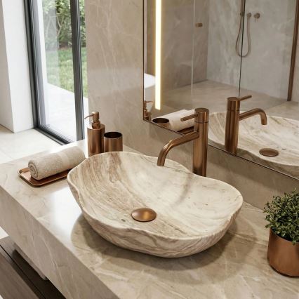 REA-U0618 - Επιτραπέζιος νιπτήρας PEARL 38 x 50,5 εκ., κεραμικός/μπεζ/απομίμηση πέτρας