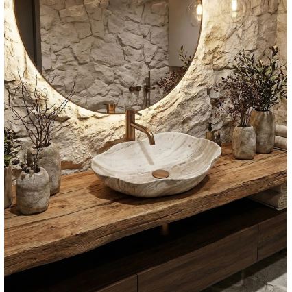 REA-U0618 - Επιτραπέζιος νιπτήρας PEARL 38 x 50,5 εκ., κεραμικός/μπεζ/απομίμηση πέτρας