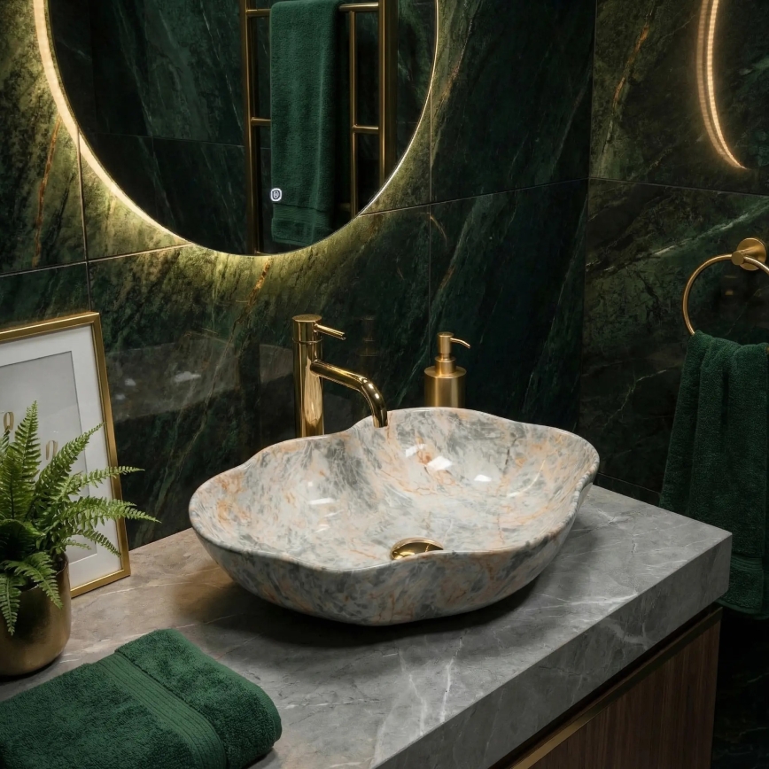 REA-U0620 - Επιτραπέζιος νιπτήρας PEARL 38x50,5 εκ. κεραμικός/γκρι/μπεζ/απομίμηση πέτρας