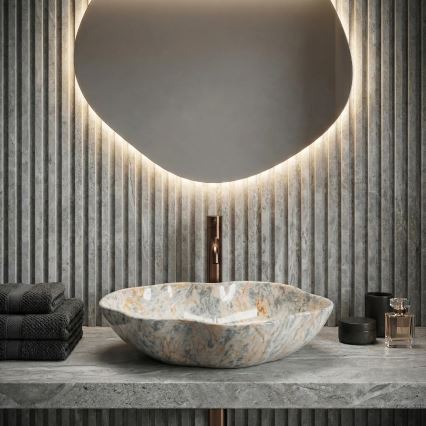 REA-U0620 - Επιτραπέζιος νιπτήρας PEARL 38x50,5 εκ. κεραμικός/γκρι/μπεζ/απομίμηση πέτρας