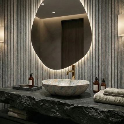 REA-U0620 - Επιτραπέζιος νιπτήρας PEARL 38x50,5 εκ. κεραμικός/γκρι/μπεζ/απομίμηση πέτρας