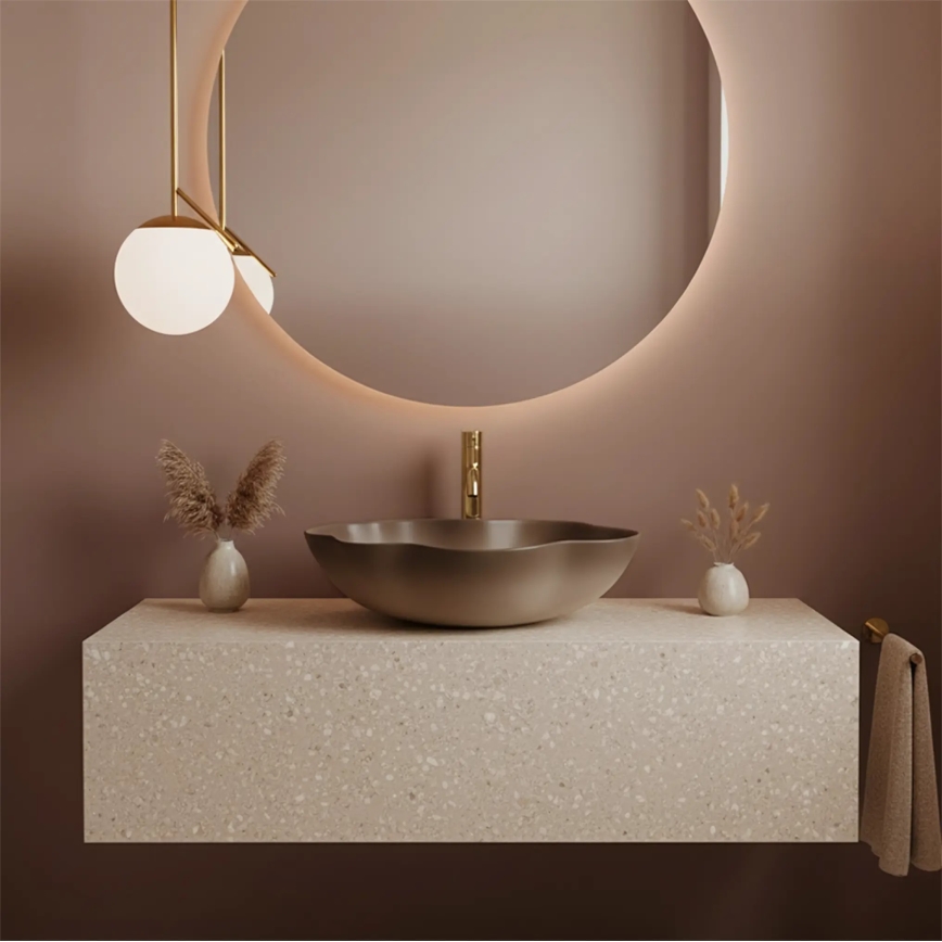 REA-U0629 - Επιτραπέζιος νιπτήρας PEARL 38x50,5 cm κεραμικός/καφέ