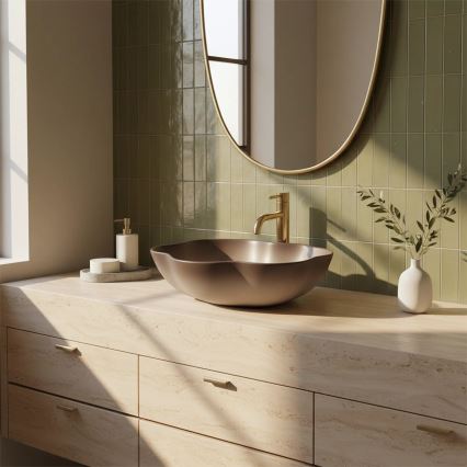 REA-U0629 - Επιτραπέζιος νιπτήρας PEARL 38x50,5 cm κεραμικός/καφέ