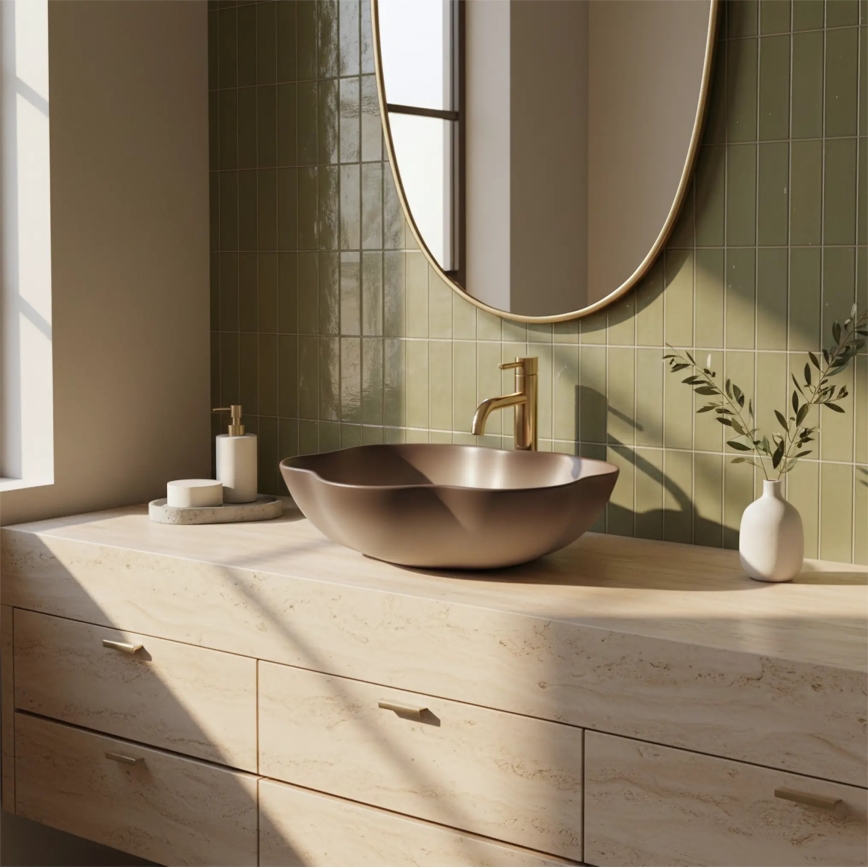 REA-U0629 - Επιτραπέζιος νιπτήρας PEARL 38x50,5 cm κεραμικός/καφέ