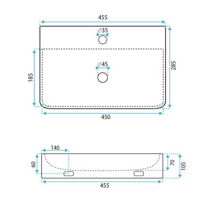 REA-U0630 - Νιπτήρας για τοποθέτηση σε πάγκο/επιτοίχιος NAOMI 28,5x45,5 cm κεραμικός/λευκός
