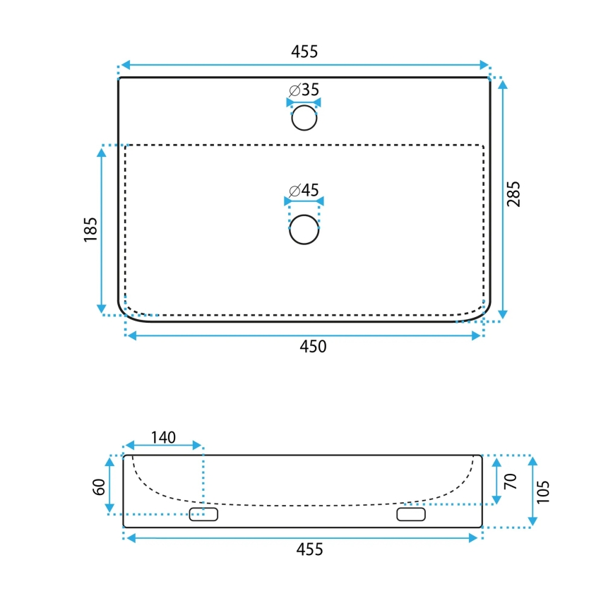 REA-U0630 - Νιπτήρας για τοποθέτηση σε πάγκο/επιτοίχιος NAOMI 28,5x45,5 cm κεραμικός/λευκός