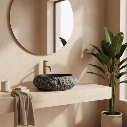 REA-U0634 - Επιτραπέζιος νιπτήρας MIKA GABRO 38x50 cm μαύρος/απομίμηση πέτρας