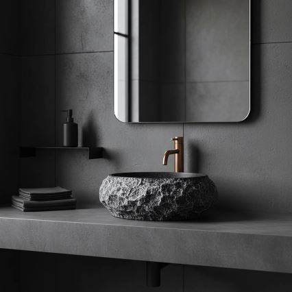 REA-U0634 - Επιτραπέζιος νιπτήρας MIKA GABRO 38x50 cm μαύρος/απομίμηση πέτρας