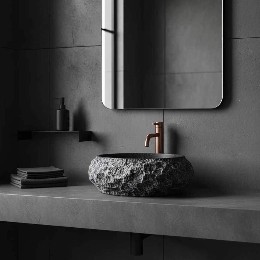 REA-U0634 - Επιτραπέζιος νιπτήρας MIKA GABRO 38x50 cm μαύρος/απομίμηση πέτρας