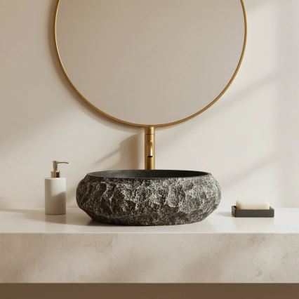 REA-U0634 - Επιτραπέζιος νιπτήρας MIKA GABRO 38x50 cm μαύρος/απομίμηση πέτρας