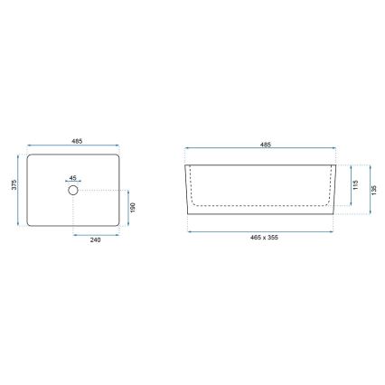 REA-U0669 - Νιπτήρας για τοποθέτηση πάνω στον πάγκο ANITA 37,5x48,5 cm κεραμικός/γυαλιστερό λευκό