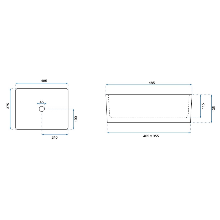 REA-U0669 - Νιπτήρας για τοποθέτηση πάνω στον πάγκο ANITA 37,5x48,5 cm κεραμικός/γυαλιστερό λευκό