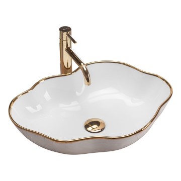 REA-U0696 - Επιτραπέζιος νιπτήρας PEARL 38x50,5 cm κεραμικός/γυαλιστερό λευκό/χρυσό