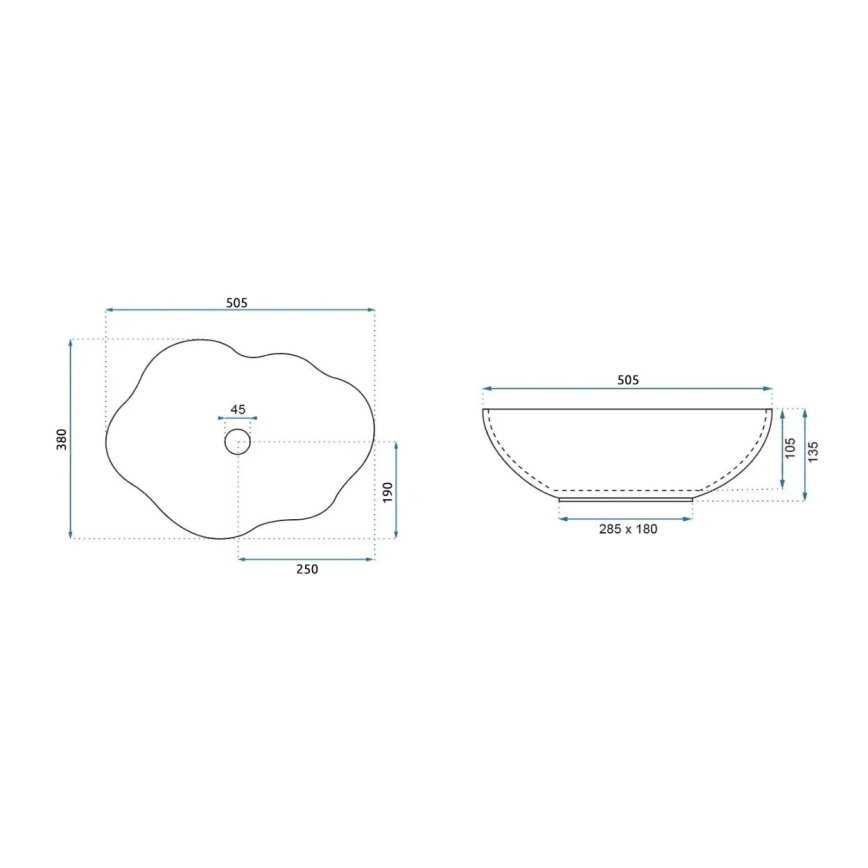 REA-U0696 - Επιτραπέζιος νιπτήρας PEARL 38x50,5 cm κεραμικός/γυαλιστερό λευκό/χρυσό
