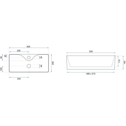 REA-U0699 - Νιπτήρας για πάγκο MERY 25x50,5 cm, κεραμικός σε γυαλιστερό λευκό