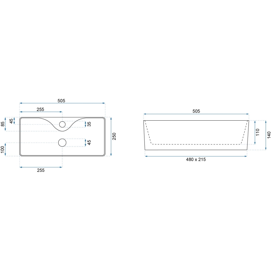 REA-U0699 - Νιπτήρας για πάγκο MERY 25x50,5 cm, κεραμικός σε γυαλιστερό λευκό