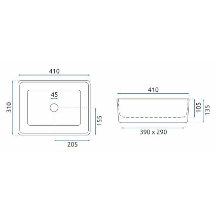 REA-U0952 - Νιπτήρας για πάγκο ANITA MINI 31x41 cm κεραμικός σε γυαλιστερό λευκό