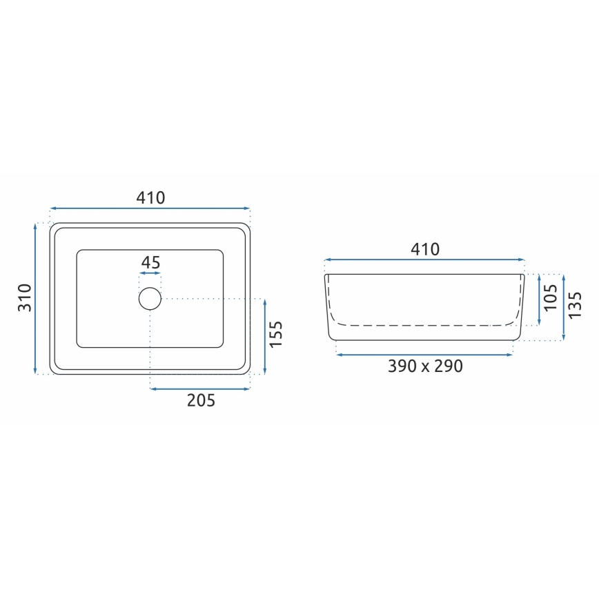 REA-U0952 - Νιπτήρας για πάγκο ANITA MINI 31x41 cm κεραμικός σε γυαλιστερό λευκό