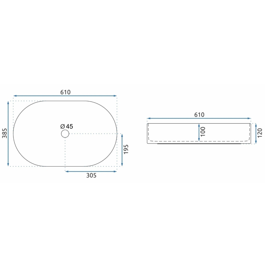 REA-U1055 - Νιπτήρας για πάγκο NADIA 38,5x61 cm κεραμικός/γυαλιστερό λευκό