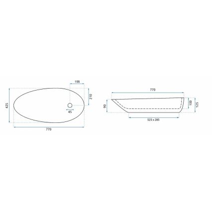 REA-U1500 - Επιτραπέζιος νιπτήρας GRETA 42,5x77 εκ., κεραμικός/γυαλιστερό λευκό