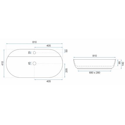 REA-U2541 - Νιπτήρας AURA 41x81 cm για πάγκο, κεραμικός/γυαλιστερό λευκό