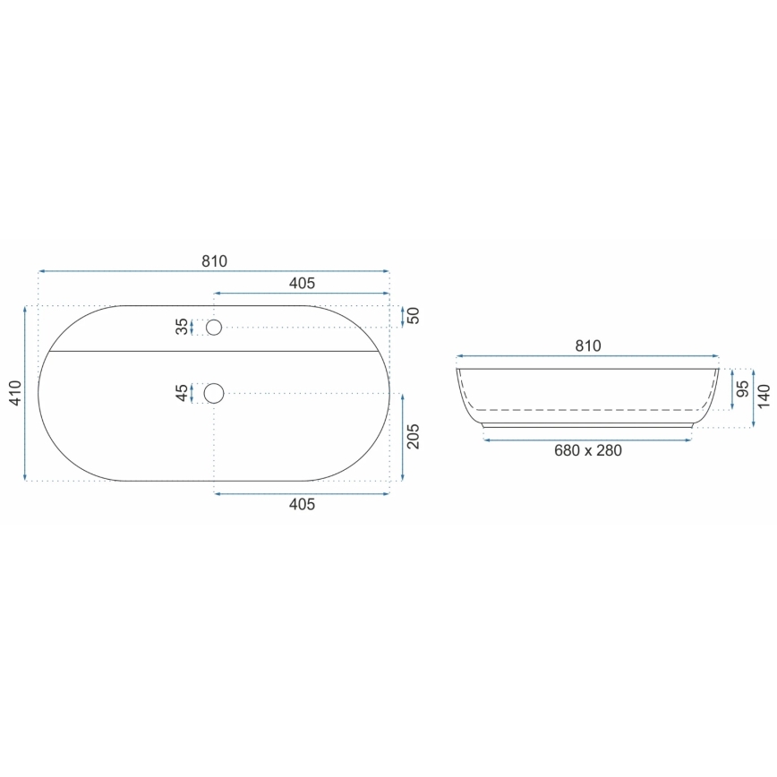REA-U2541 - Νιπτήρας AURA 41x81 cm για πάγκο, κεραμικός/γυαλιστερό λευκό