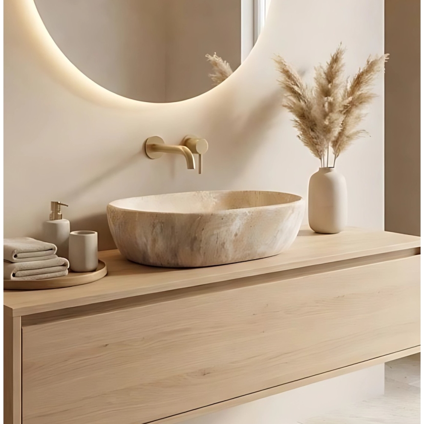 REA-U3000 - Επιτραπέζιος νιπτήρας AMELIA 34,5x48 cm κεραμικός/μπεζ/με όψη πέτρας