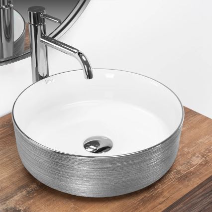 REA-U3304 - Νιπτήρας για πάγκο SAMI, διάμ. 36 cm, κεραμικός/λευκός/ασημί