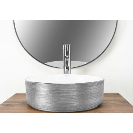 REA-U3304 - Νιπτήρας για πάγκο SAMI, διάμ. 36 cm, κεραμικός/λευκός/ασημί