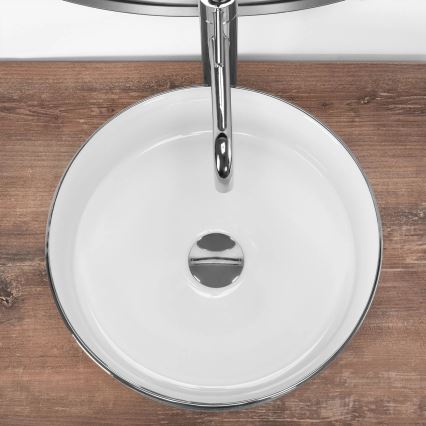 REA-U3304 - Νιπτήρας για πάγκο SAMI, διάμ. 36 cm, κεραμικός/λευκός/ασημί