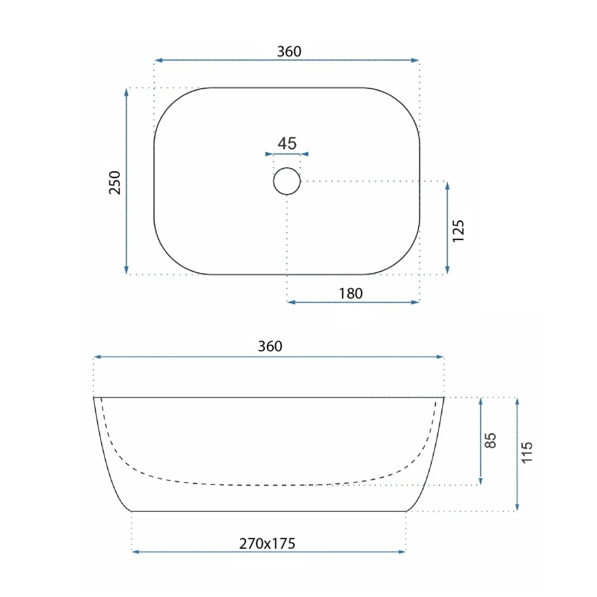 REA-U3321 - Επικαθήμενος νιπτήρας BELINDA MINI 25x36 cm κεραμικός/γκρι/απομίμηση πέτρας