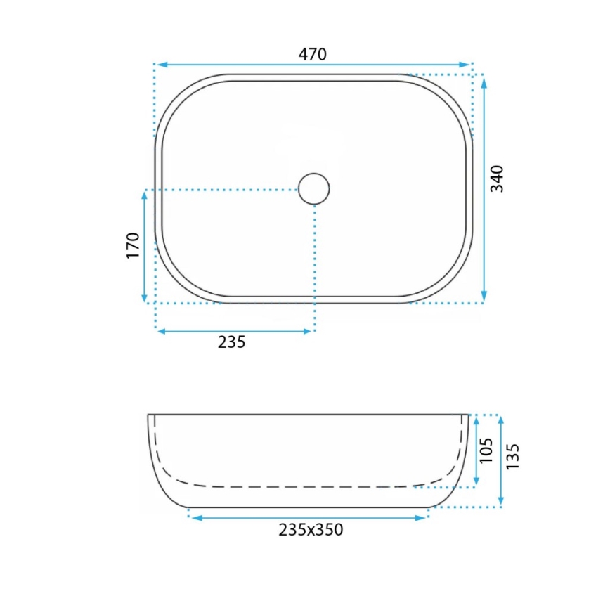 REA-U3323 - Επιτραπέζιος νιπτήρας BELINDA 33,5x46,5 cm κεραμικός/απομίμηση πέτρας