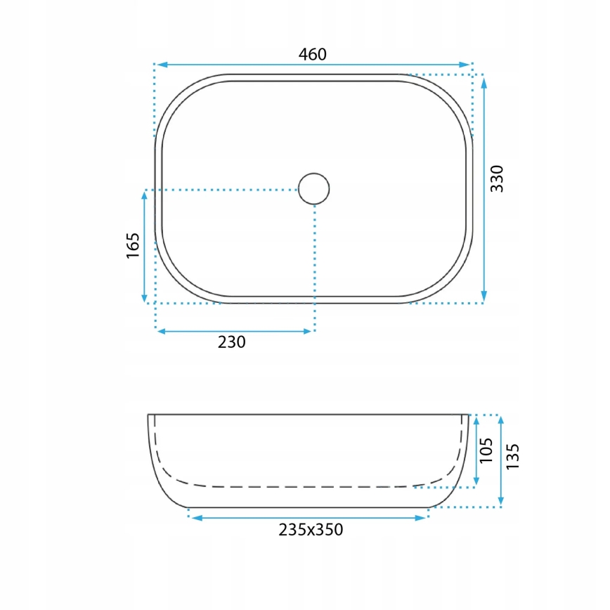 REA-U3324 - Επιτραπέζιος νιπτήρας BELINDA 33x46 cm κεραμικός/γκρι/απομίμηση πέτρας
