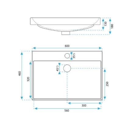 REA-U3326 - Εντοιχιζόμενος νιπτήρας MANDY 46x60 cm κεραμικός/γυαλιστερό λευκό