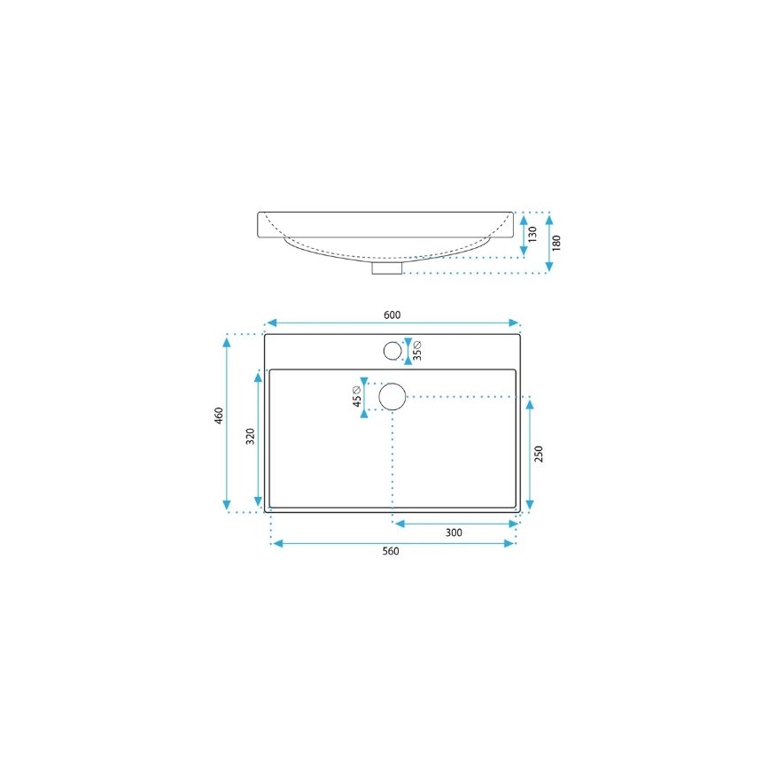 REA-U3326 - Εντοιχιζόμενος νιπτήρας MANDY 46x60 cm κεραμικός/γυαλιστερό λευκό