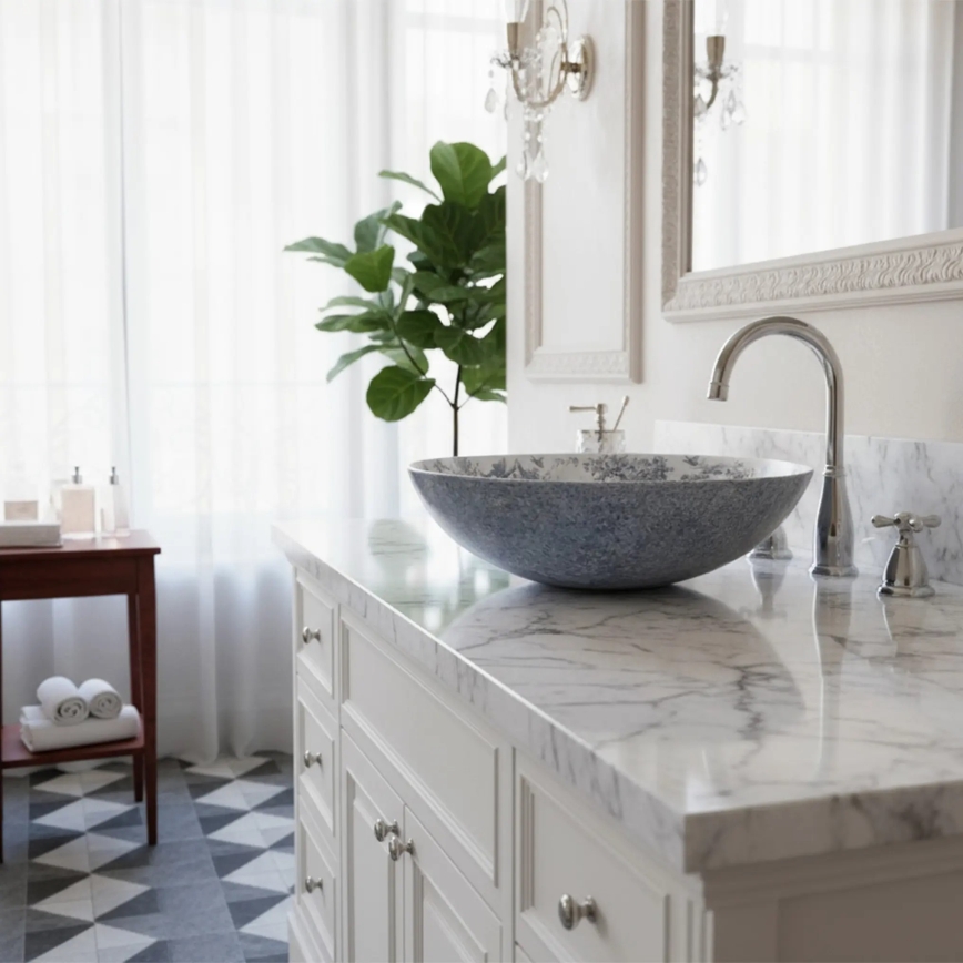 REA-U3608 - Επιτραπέζιος νιπτήρας JULIANA 40 cm κεραμικός/λευκό/μπλε