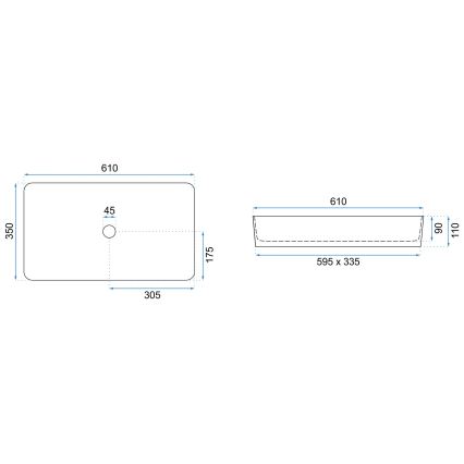 REA-U3690 - Επιτραπέζιος νιπτήρας DENIS 35x61 cm κεραμικός/ματ μαύρο