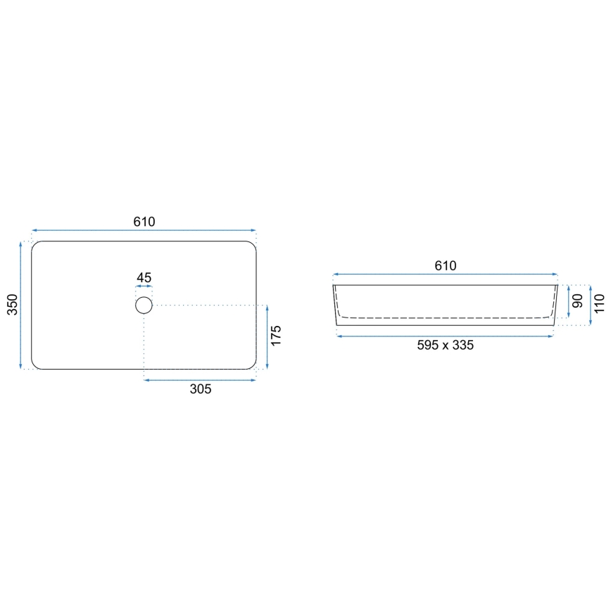 REA-U3690 - Επιτραπέζιος νιπτήρας DENIS 35x61 cm κεραμικός/ματ μαύρο