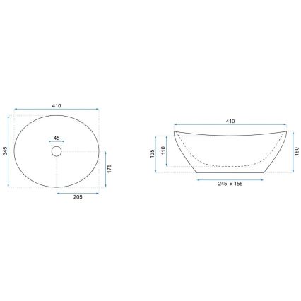 REA-U3697 - Επιτραπέζιος νιπτήρας SOFIA 34,5 x 41 εκ., κεραμικός / λευκός / σατινέ χρυσό