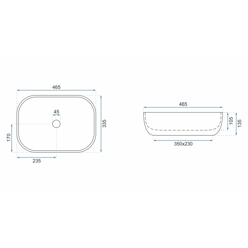 REA-U3801 - Επιτραπέζιος νιπτήρας LIVIA 33,5x46,5 cm κεραμικός/γκρι/απομίμηση πέτρας