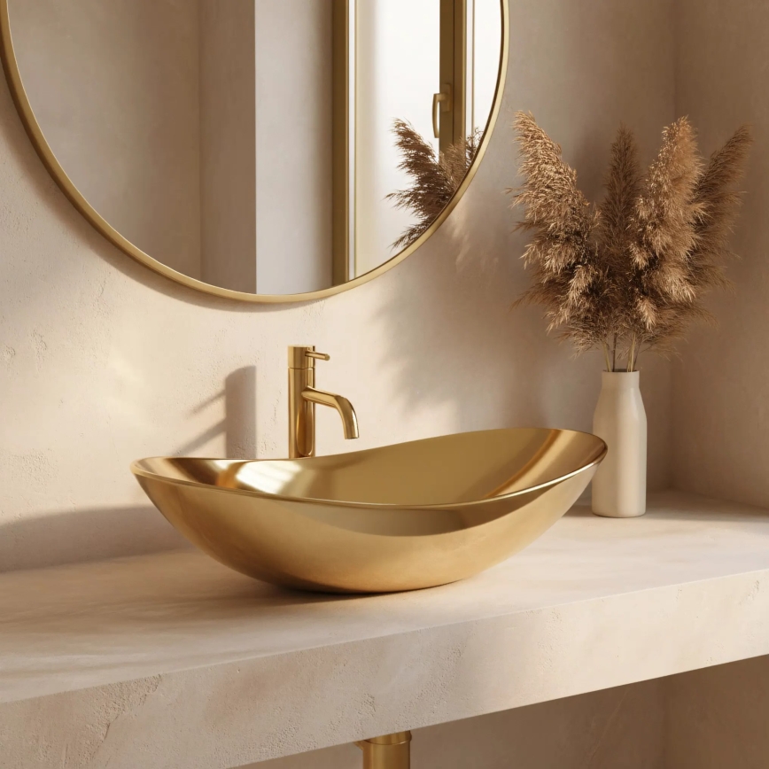 REA-U4545 - Επιτραπέζιος νιπτήρας ROYAL 36x60,5 cm κεραμικός/χρυσός