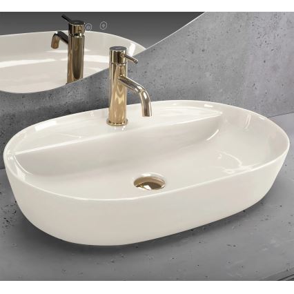 REA-U4589 - Επιτραπέζιος νιπτήρας AURA 41 x 61 εκ., κεραμικός, γυαλιστερό φινίρισμα σε κρεμ απόχρωση