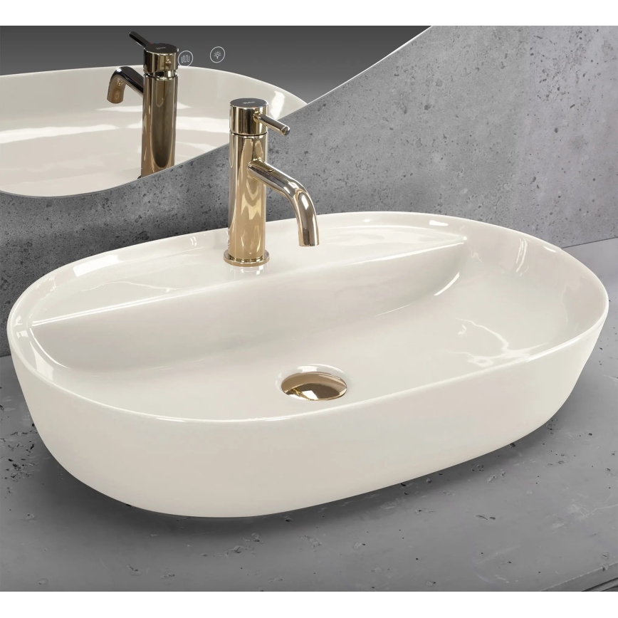 REA-U4589 - Επιτραπέζιος νιπτήρας AURA 41 x 61 εκ., κεραμικός, γυαλιστερό φινίρισμα σε κρεμ απόχρωση