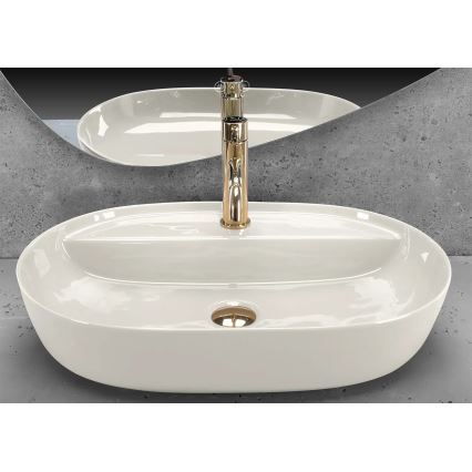 REA-U4589 - Επιτραπέζιος νιπτήρας AURA 41 x 61 εκ., κεραμικός, γυαλιστερό φινίρισμα σε κρεμ απόχρωση