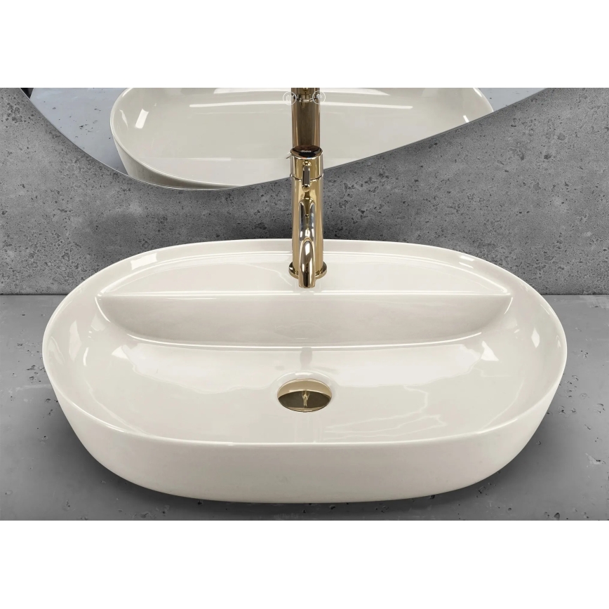 REA-U4589 - Επιτραπέζιος νιπτήρας AURA 41 x 61 εκ., κεραμικός, γυαλιστερό φινίρισμα σε κρεμ απόχρωση