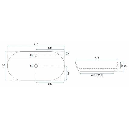 REA-U4589 - Επιτραπέζιος νιπτήρας AURA 41 x 61 εκ., κεραμικός, γυαλιστερό φινίρισμα σε κρεμ απόχρωση