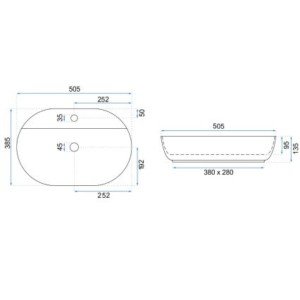 REA-U4620 - Επιτραπέζιος νιπτήρας AURA 38,5x50,5 cm κεραμικός/γυαλιστερό λευκό